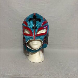 Lucha Libre Wrestling Mask in Teal Color with Red and Black Accents
